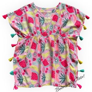 NWOT Cat & Jack Neon Fruit Print Tassel Summer Top or cover up Size small